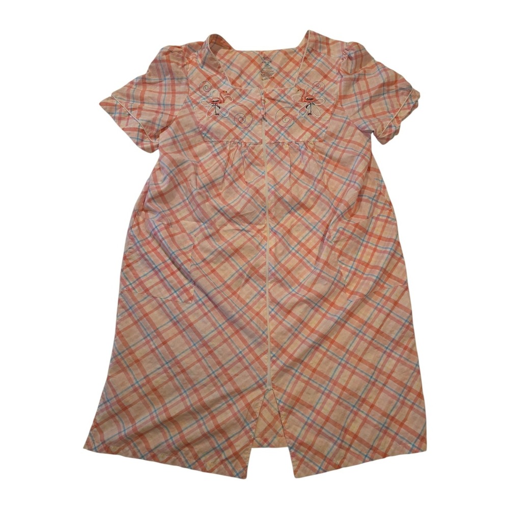Secret Treasures Flamingo Plaid Nightgown Sleep Shirt Women's XL 16-18 Zip Front
